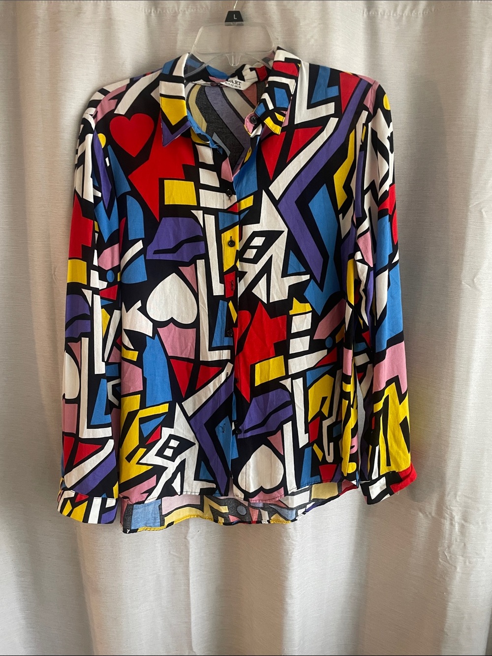 Big Dart Ladies Geometric Print Button-Up Shirt - Multicolor